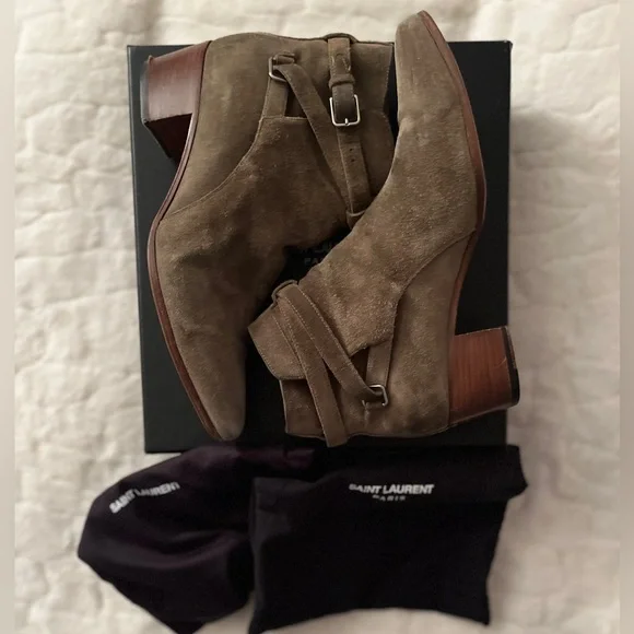 YSL Saint Laurent Blake Jodhpur Suede Bootie in Kaki Beige Suede 41.5 US 10.5🔥🔥🔥 - Picture 3 of 14